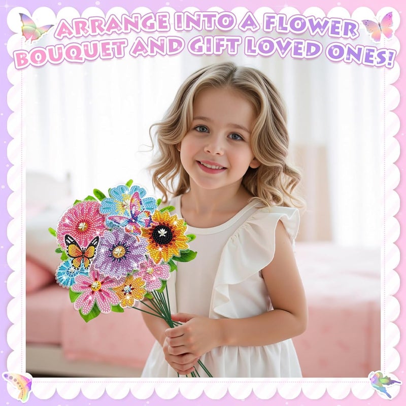 Nardoll Crafts for Girls 8-12 - Make Your Own GEM Art Flower Bouquet - Arts and Crafts for Kids Ages 8-12 - Diamond Art Kits for Kids - 5D Dimond Art Paintings - DIY Art & Craft Gifts for 4 5 6 7 10 Year Old - Image 4